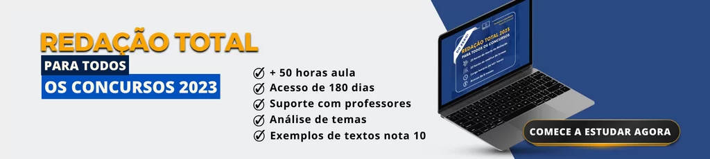 Logomarca e lista de características de curso online de redação